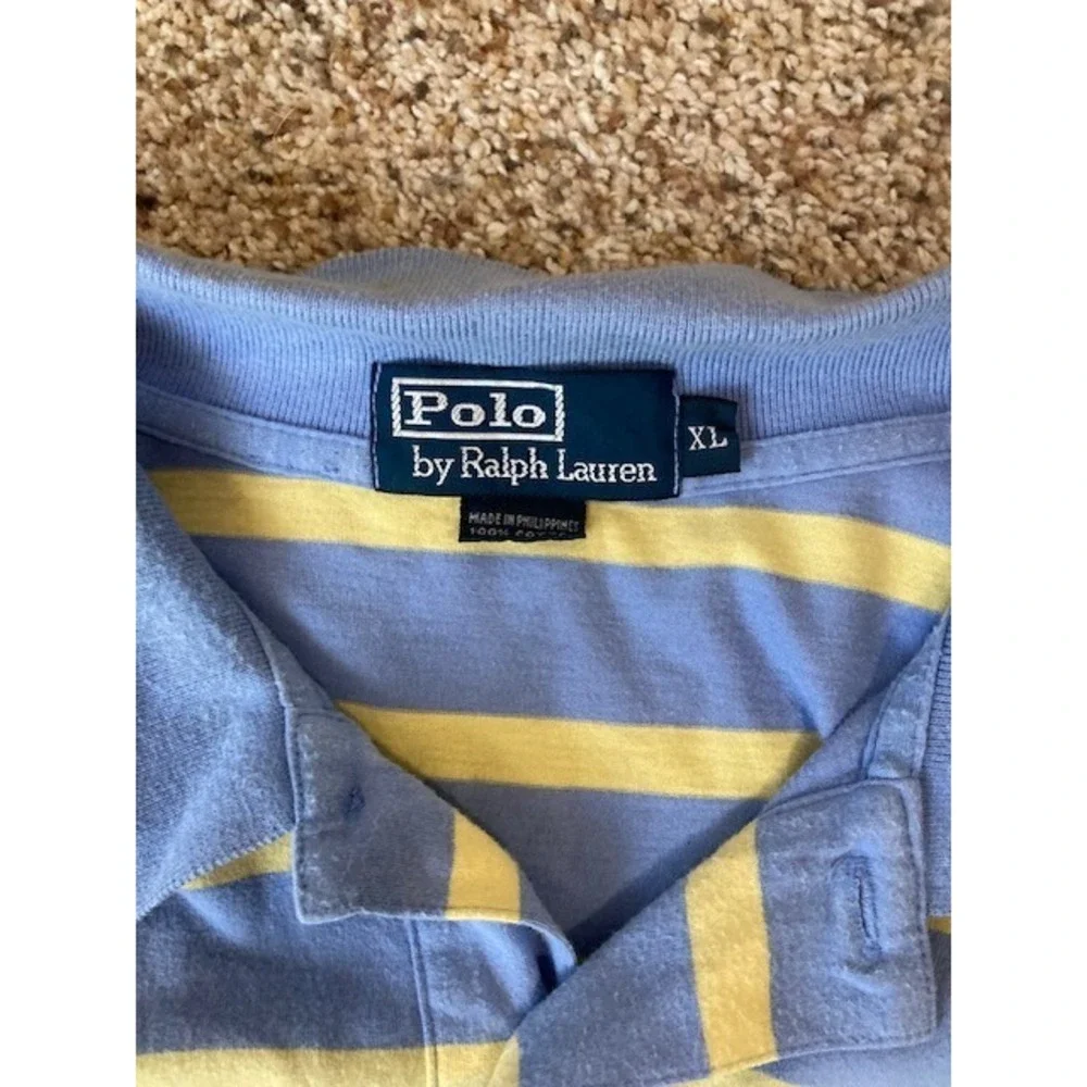 Polo By Ralph Lauren‎ Blue With Yellow Stripes Polo Shirt Size XL